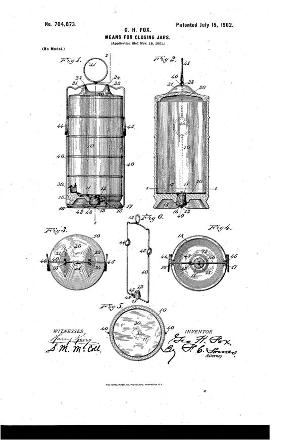 Fox Jar Closure Patent  704873-1