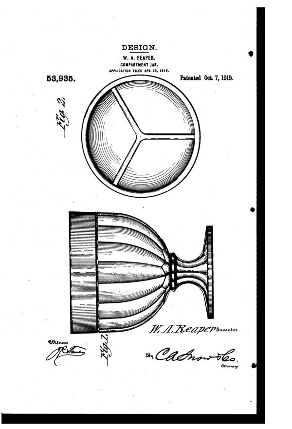 Reaper Compartmented Jar Design Patent D 53935-1