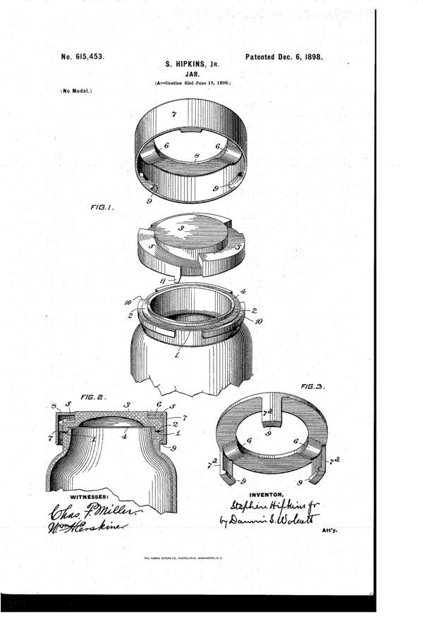 Belmont Jar Patent  615453-1