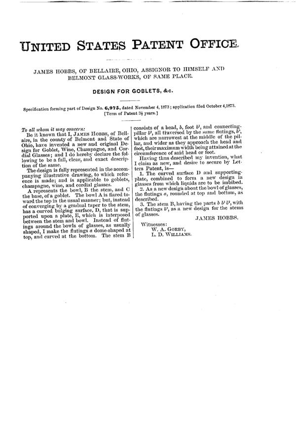 Belmont Goblet Design Patent D  6975-2
