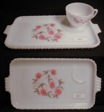 Hocking Fire-King Fleurette Snack Tray w/ Cup