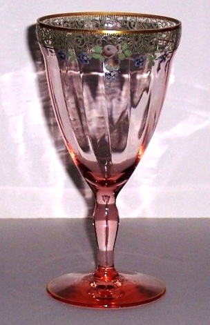 Unknown Spiral Optic Goblet w/ Rambler Rose and Enamel Decoration