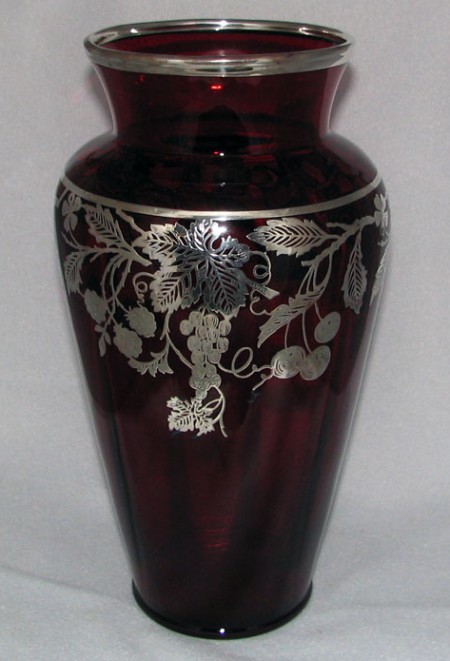 National Silver Deposit Ware  #66S  "Fruits" on Paden City Swanson Vase