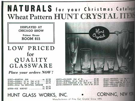 Hunt Glass Works Wheat Pattern