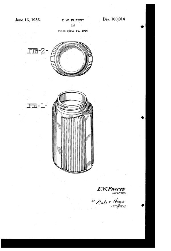 Owens-Illinois Jar Design Patent D100014-1