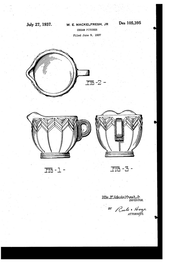 Owens-Illinois Creamer Design Patent D105395-1