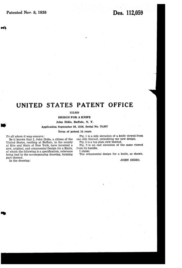 Dur-X Knife Design Patent D112059-2