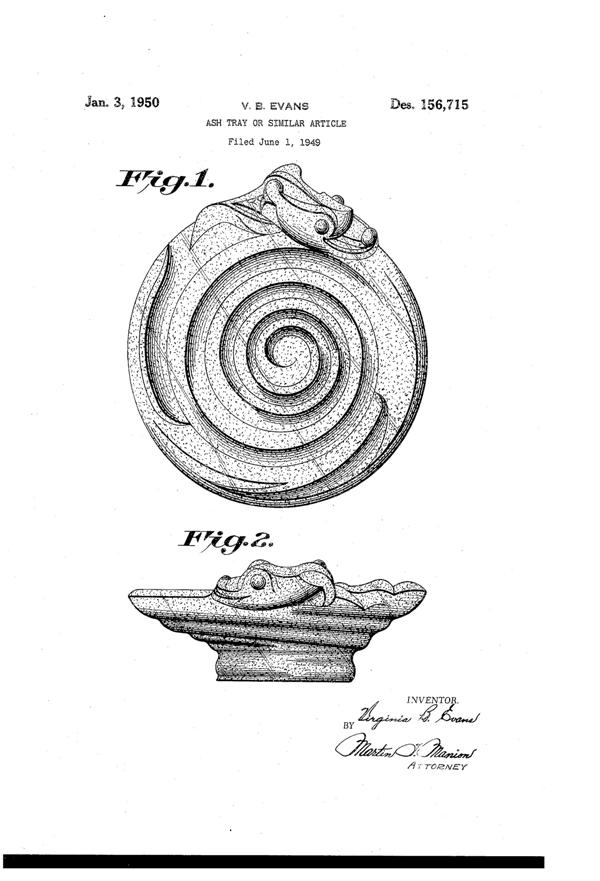 Imperial Cathay Ash Tray Design Patent  D156715-1