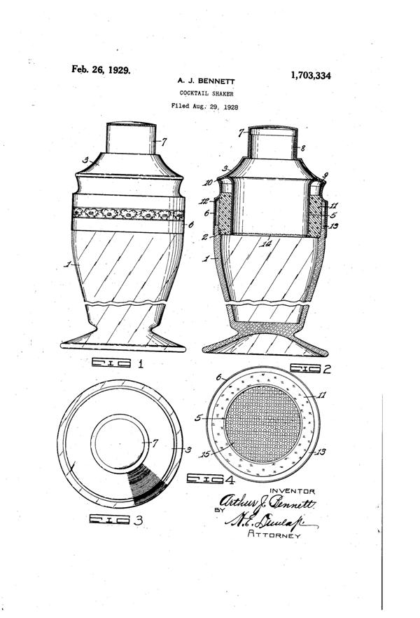 Cambridge Cocktail Shaker Patent 1703334-1
