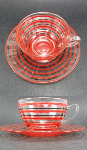 Hocking Painted Stripe Cup & Saucer