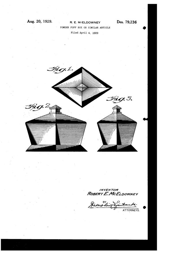 New Martinsville Diamond Puff Box Design Patent D 79236-1
