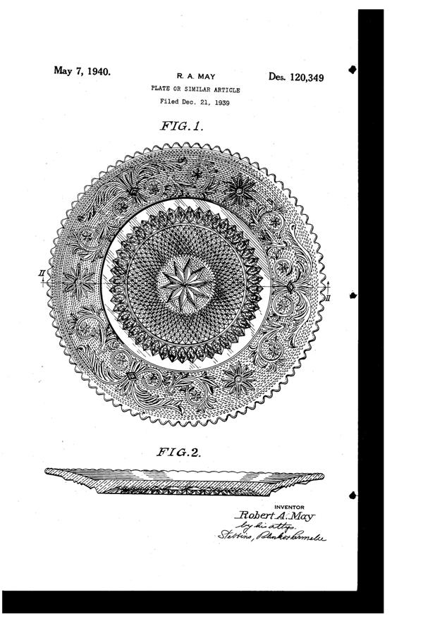 Duncan & Miller #  41 Early American Sandwich Plate Design Patent D120349-1