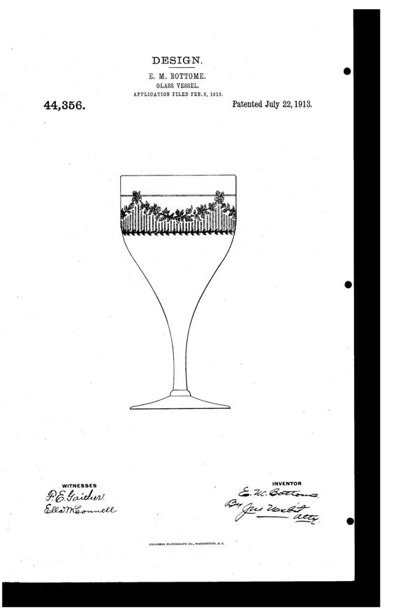 Fostoria # 236 Grille Etch on #880 Goblet Design Patent D 44356-1