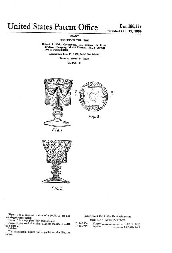Bryce #H6 Goblet Design Patent D186327-1