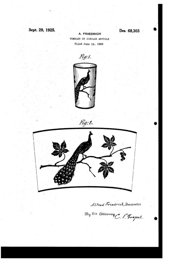 National Silver Deposit Ware Peacock Decoration on Tumbler Design Patent D 68303-1