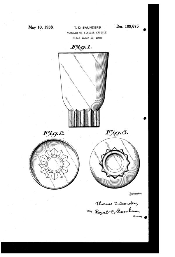 Dunbar # 539 Tumbler Design Patent D109675-1