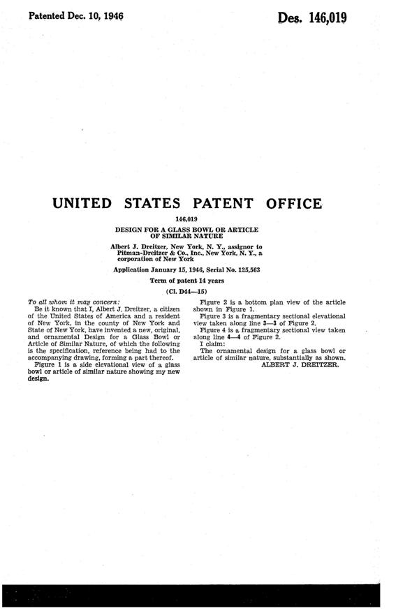 Pitman-Dreitzer Poppy Bowl Design Patent D146019-2