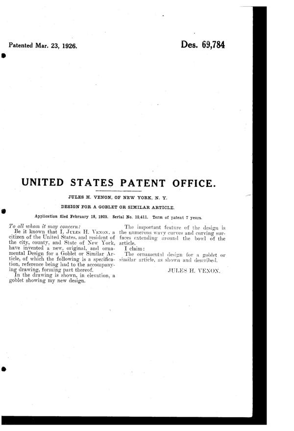 Venon Goblet Design Patent D 69784-2