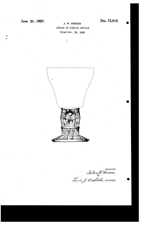 Venon Goblet Design Patent D 72918-1