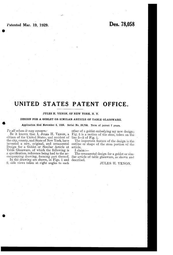 Venon Goblet Design Patent D 78058-2
