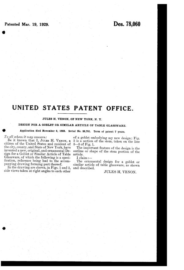 Venon Goblet Design Patent D 78060-2