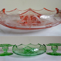 New Martinsville Octagon Console Bowl w/ Attached Flower Frog