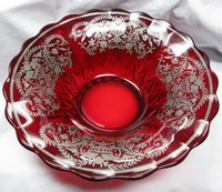 New Martinsville #4555 Janice Flared Bowl w/ Silver Overlay