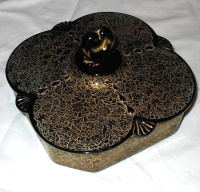 Paden City # 412 Crow's Foot Square Candy Dish w/ Gold Decoration