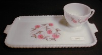 Hocking Fire-King Fleurette Snack Tray w/ Cup