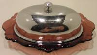 Unknown Amethyst Butter Dish w/ Metal Cover