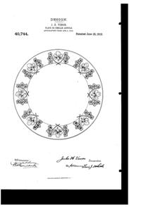 Venon Plate Design Patent D 40744-1
