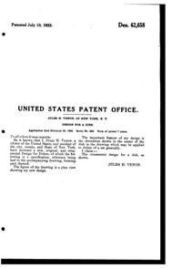 Venon Plate Design Patent D 62658-2