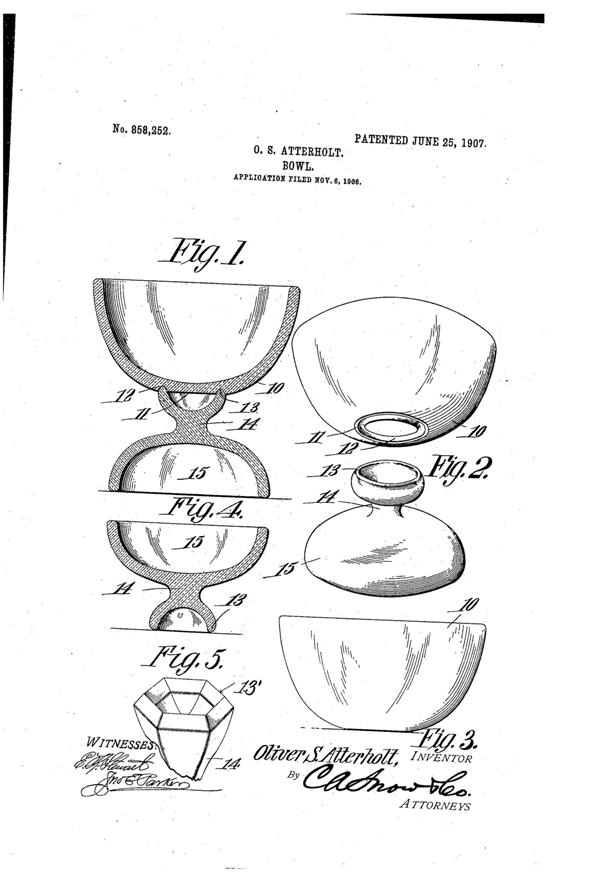 Sloan Brothers Bowl Patent  858252-1