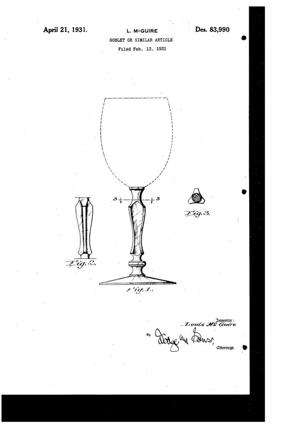 Sloan Brothers Goblet Design Patent D 83990-1