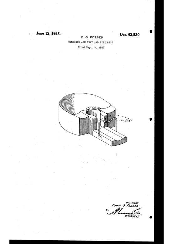 Houze Forbes Ash Tray and Pipe Holder Design Patent 62520-1