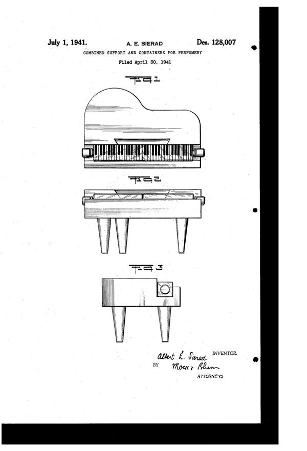 George W. Button Piano Perfume Bottle Design Patent D128007-1