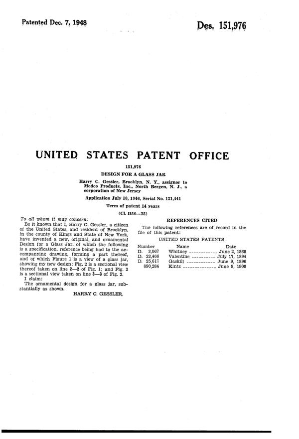 Medco Jar Design Patent D151976-2