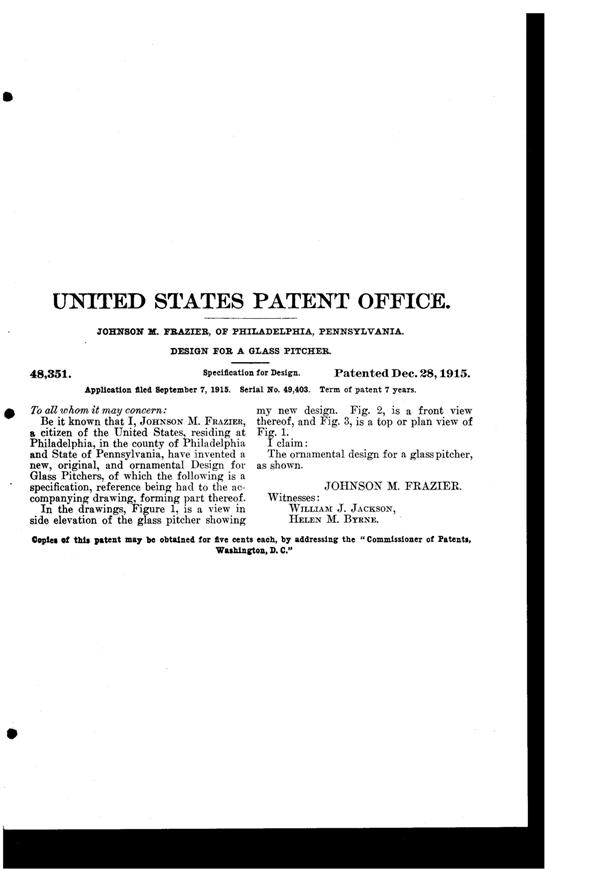 Frazier Pitcher Design Patent D 48351-2