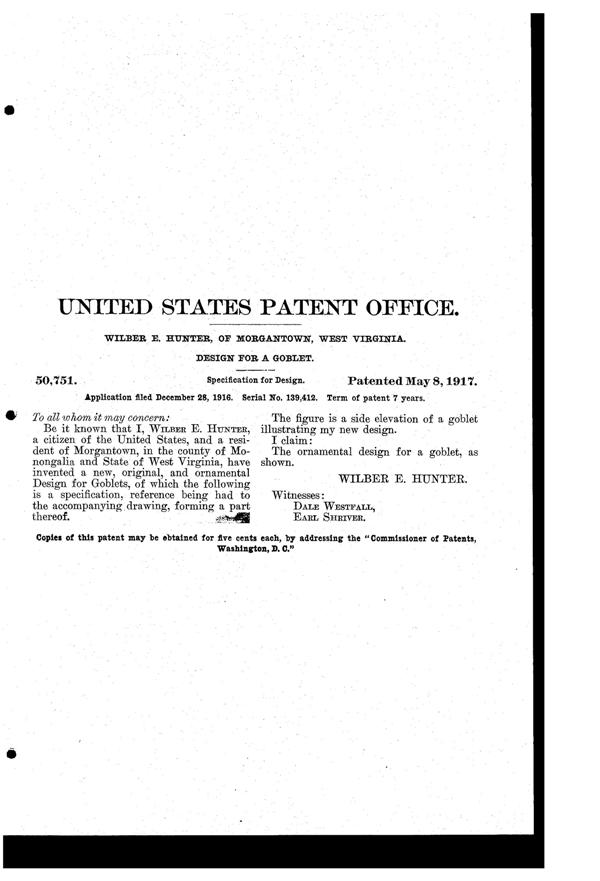 Hunter Goblet Design Patent D 50751-2
