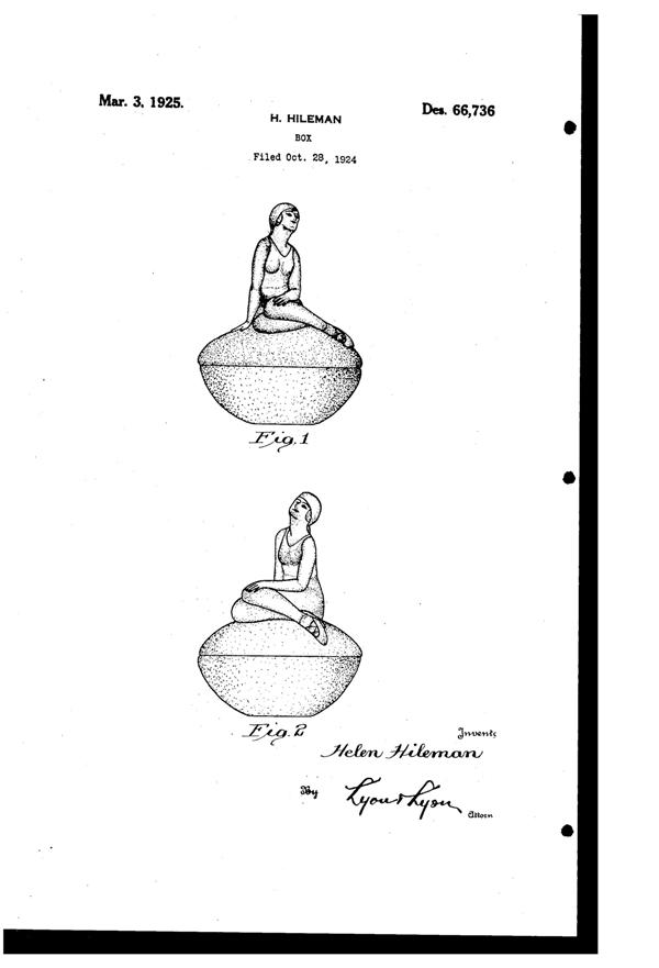 Hileman Figural Powder Jar Design Patent D 66736-1