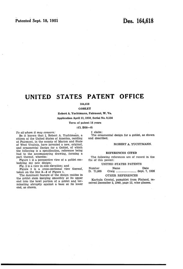 Yuchtmann Goblet Design Patent D164618-2