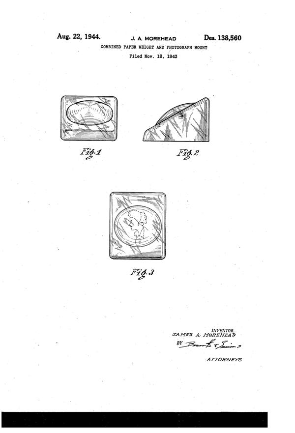Sinclair Combination Paperweight & Picture Frame Design Patent D138560-1