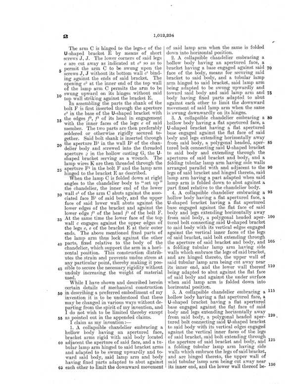 Beardslee Chandelier Collapsible Chandelier Patent 1012234-4