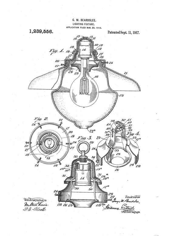 Beardslee Chandelier Light Fixture Patent 1239556-1