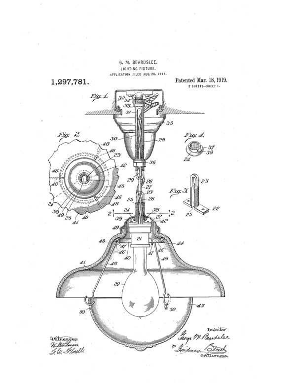Beardslee Chandelier Light Fixture Patent 1297781-1