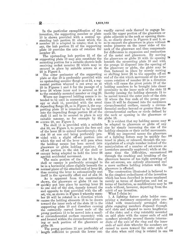 Beardslee Chandelier Globe Holder Patent 1818163-4
