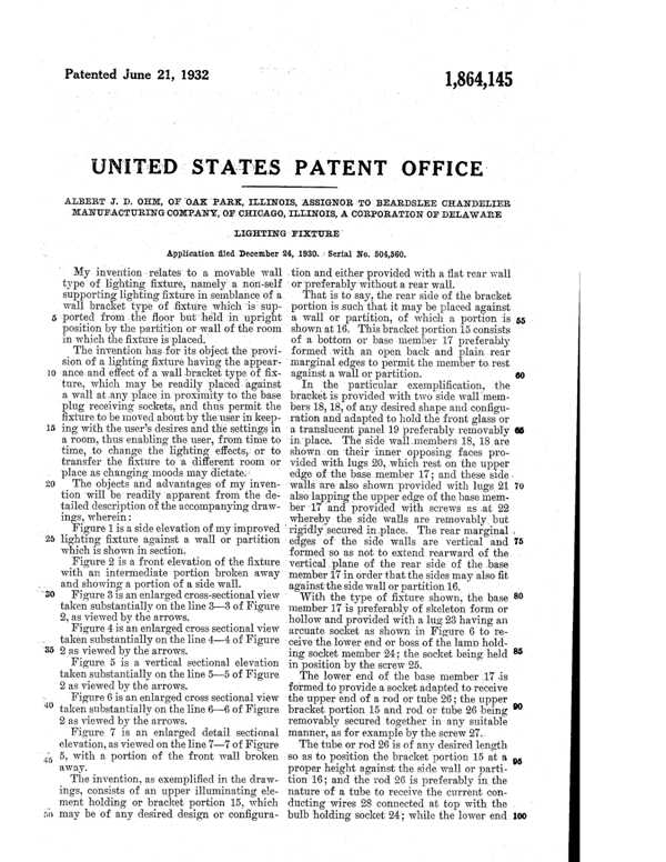 Beardslee Chandelier Light Fixture Patent 1864145-3