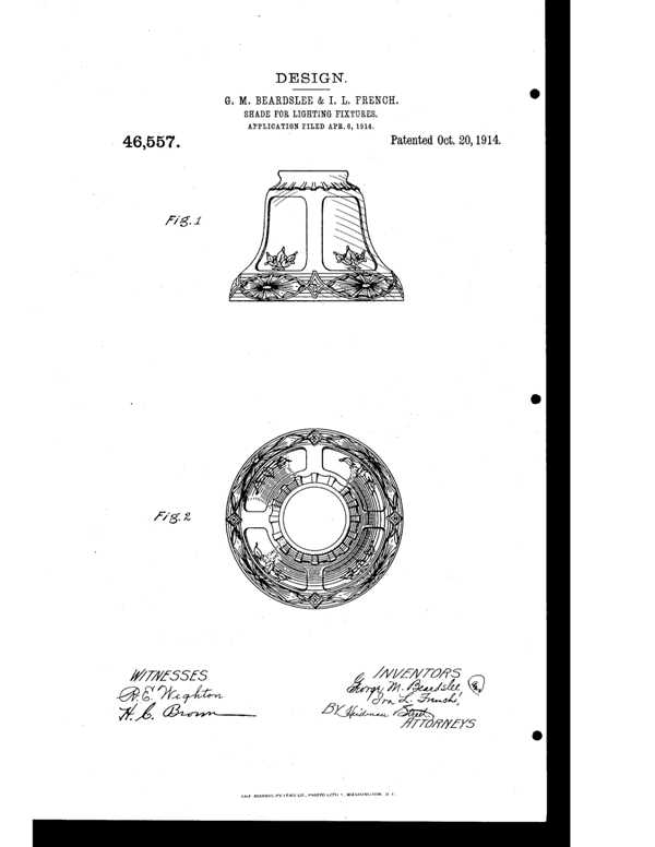 Beardslee Chandelier Light Fixture Shade Design Patent D 46557-1