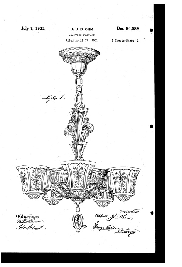 Beardslee Chandelier Light Fixture Design Patent D 84589-1