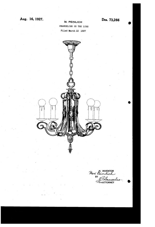 Columbia Lighting Fixture Chandelier Design Patent D 73266-1